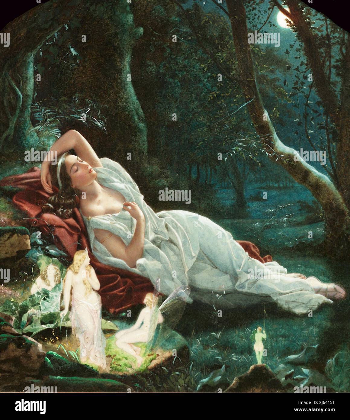 John Simmons - Titania schläft im Mondlicht, geschützt durch ihre Feen vor den Kreaturen der Nacht - 1860 Stockfoto