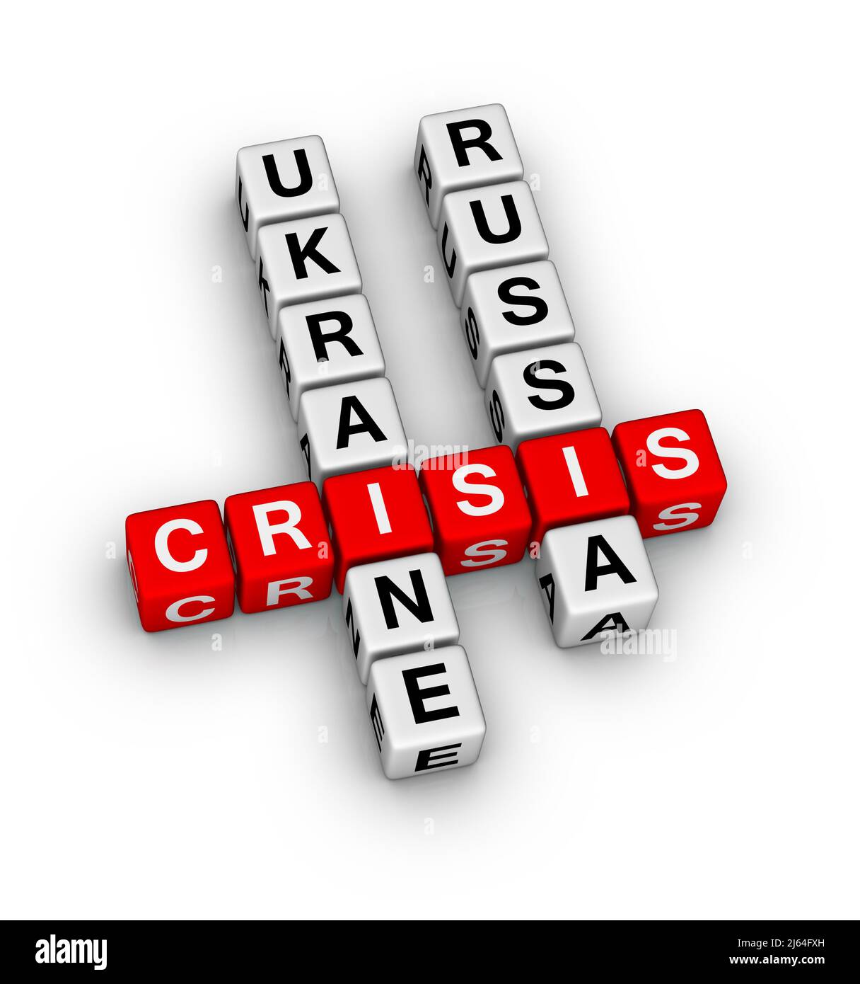 Russland Ukraine Krise Kreuzworträtsel. 3D Abbildung auf weißem Hintergrund Stockfoto