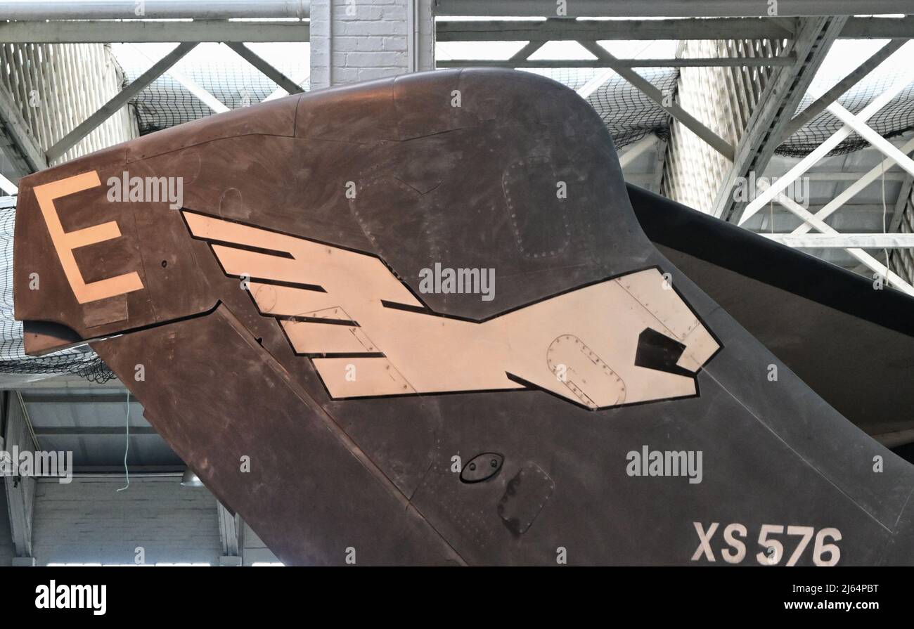 Geballtes Faustlogo, de havilland Sea Vixen Tail Plane, duxford, england Stockfoto