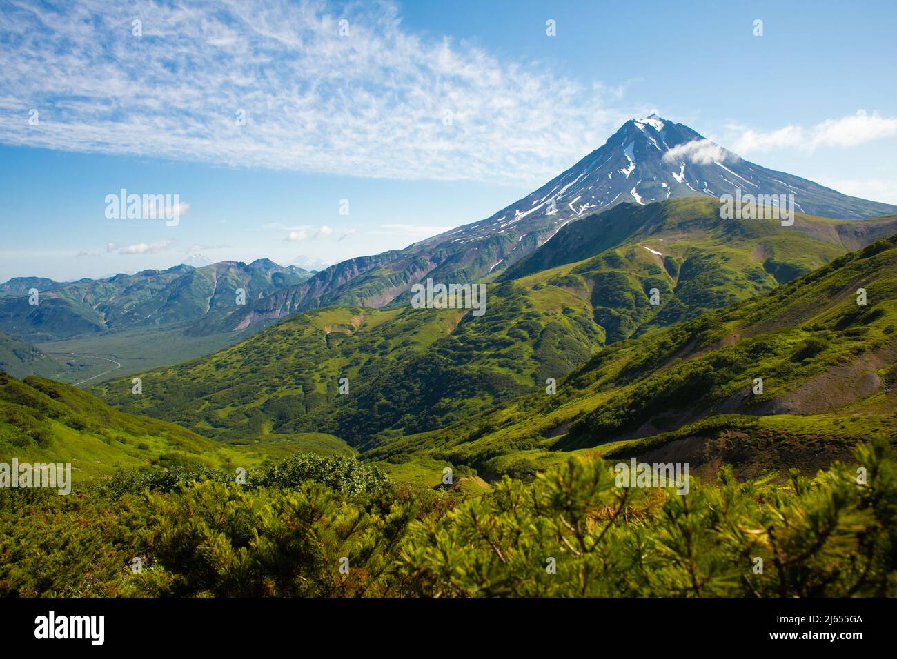 Der Vilyuchinsky Vulkan Landschaft Blick im Sommer, Kamtschatka, Russland. Stockfoto