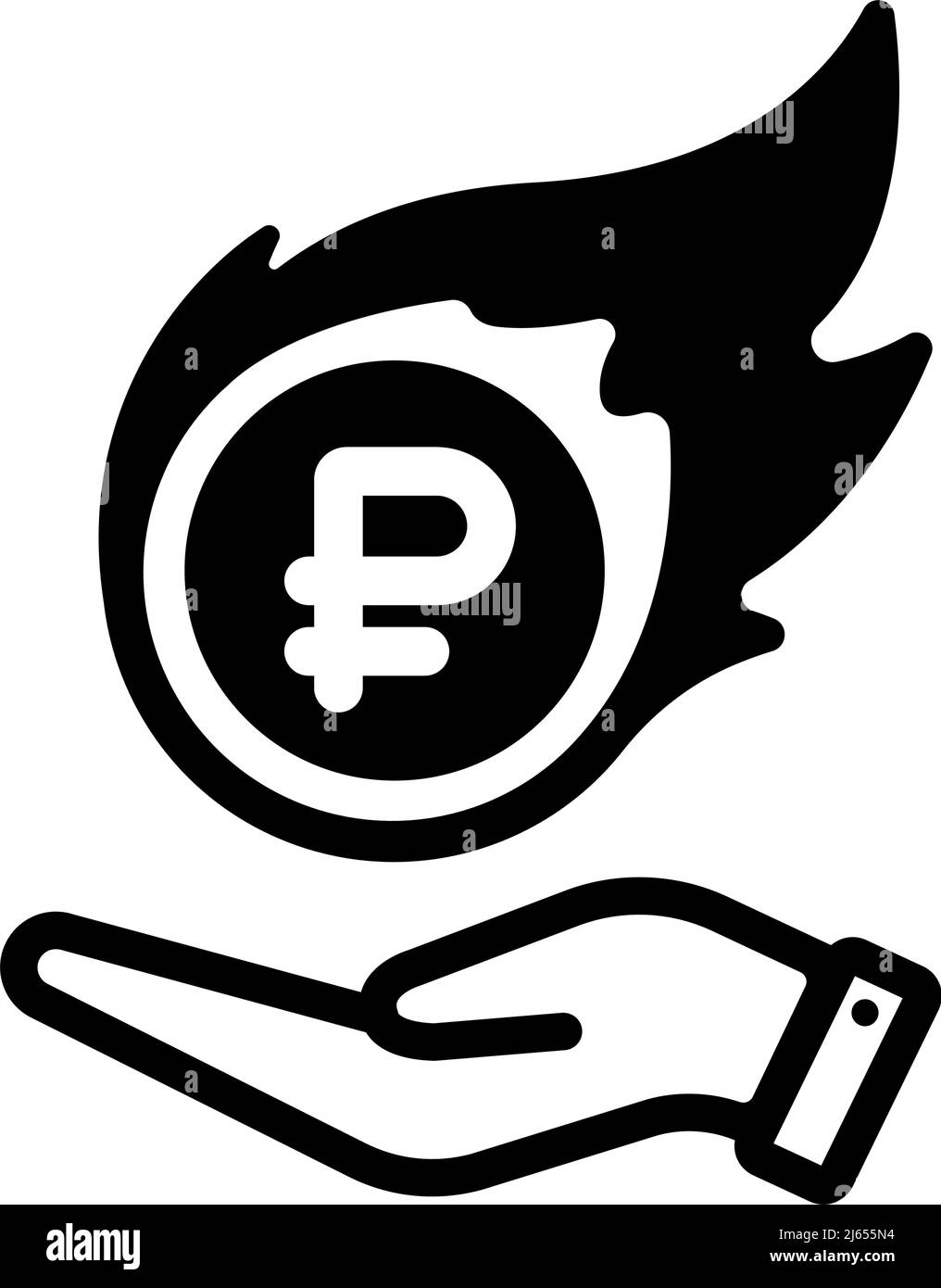 Brennender russischer Rubel ( Wirtschaftssanktionen ) Vektor-Symbol-Illustration Stock Vektor