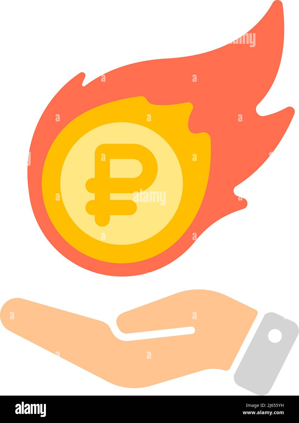 Brennender russischer Rubel ( Wirtschaftssanktionen ) Vektor-Symbol-Illustration Stock Vektor