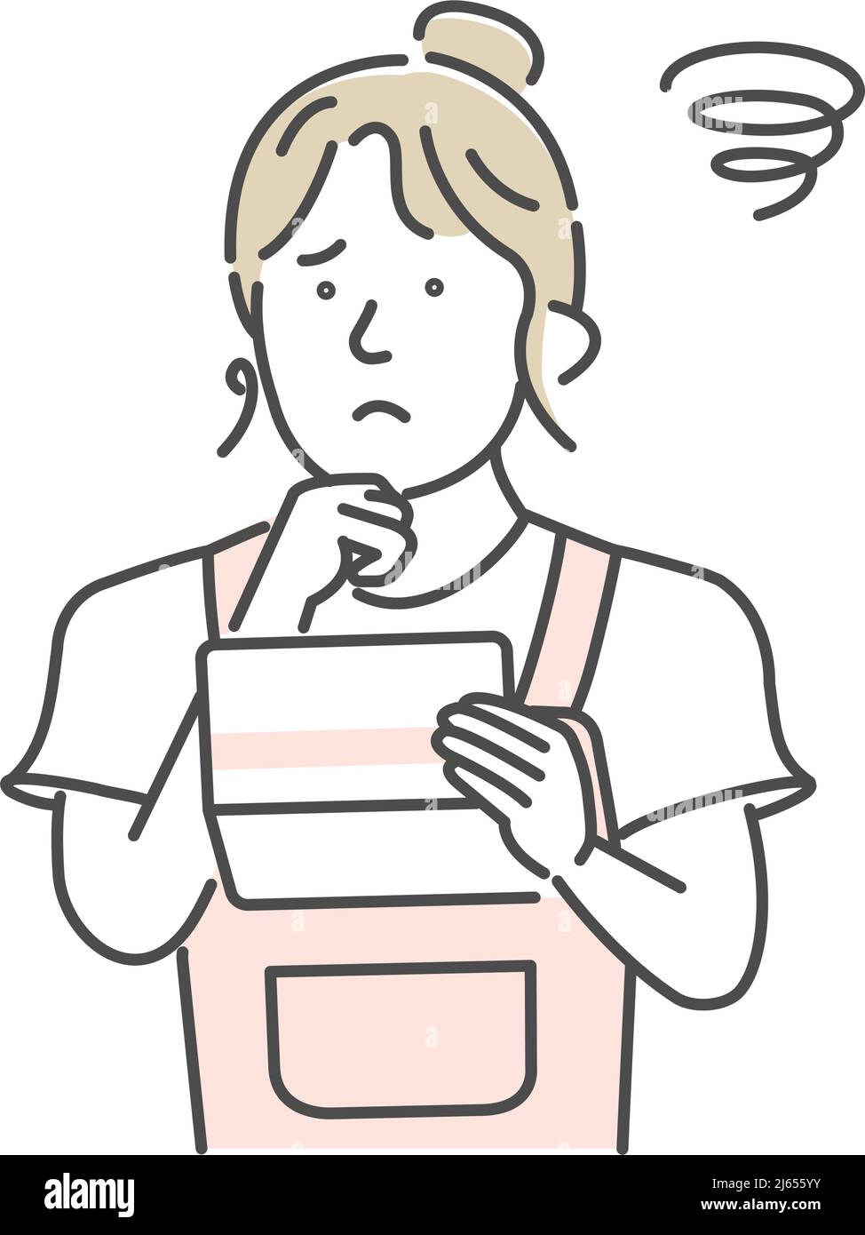 Vektor-Illustration einer jungen Frau, die ein Bankbuch ansieht und sich um Geld sorgt ( Inflation ) Stock Vektor