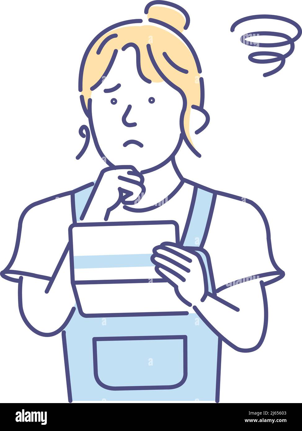 Vektor-Illustration einer jungen Frau, die ein Bankbuch ansieht und sich um Geld sorgt ( Inflation ) Stock Vektor