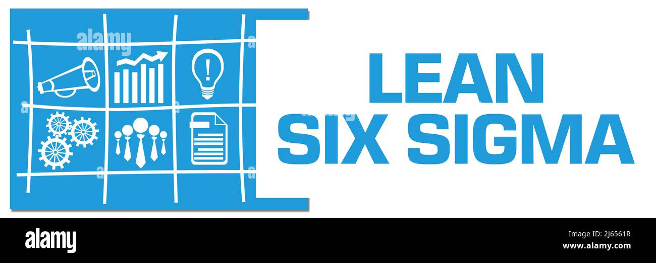 Lean Six Sigma Blue Business Symbols Grid Left Box Horizontal Stockfoto