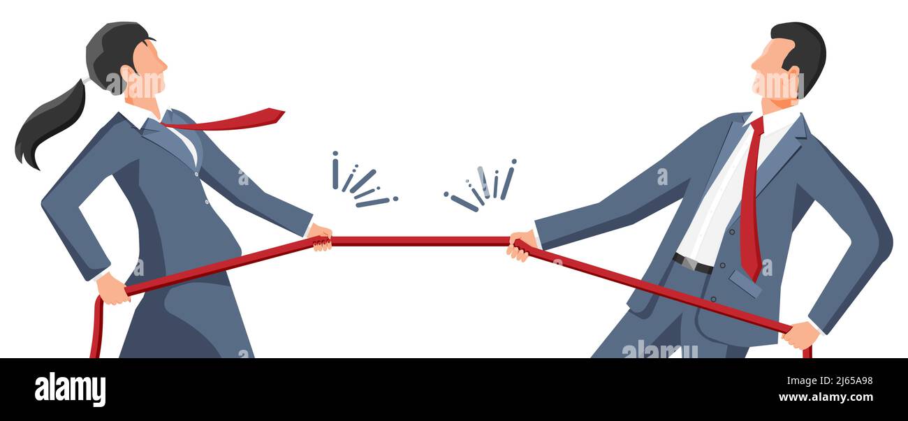Geschäftsfrau und Geschäftsmann ziehen am Seil. Stock Vektor