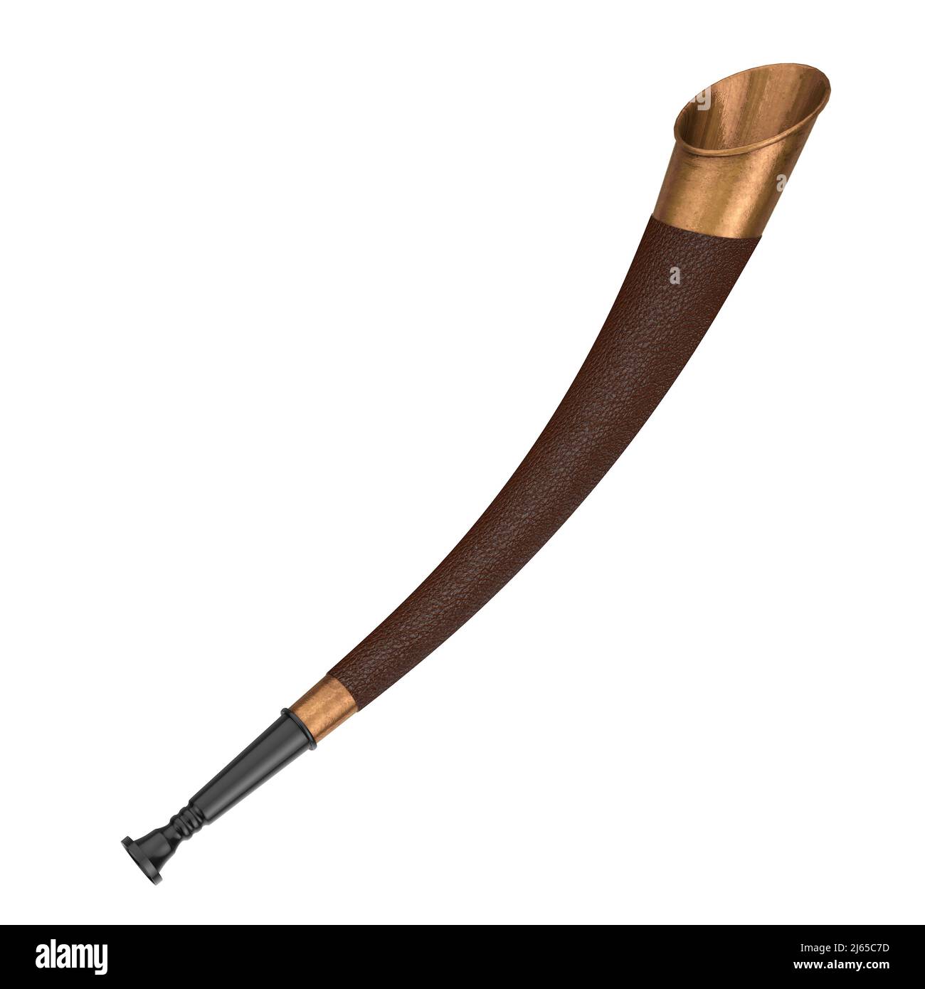 Traditionelles Jagdhorn auf weißem Hintergrund. 3D Rendering Stockfoto