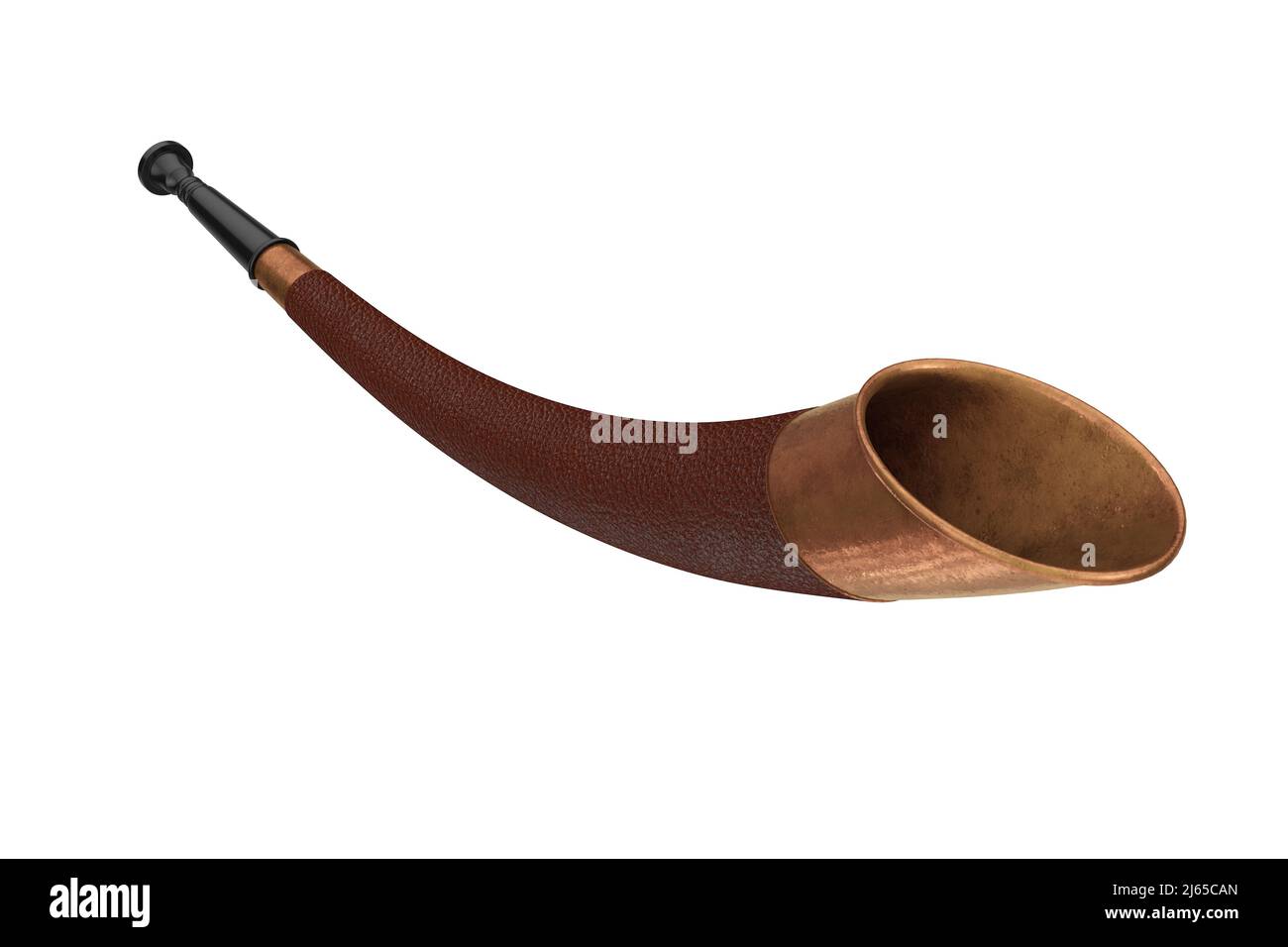 Traditionelles Jagdhorn auf weißem Hintergrund. 3D Rendering Stockfoto