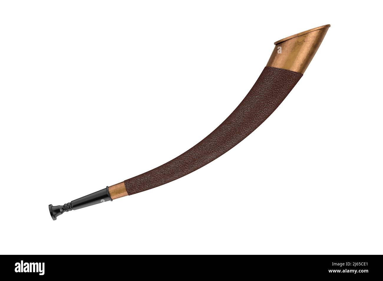 Traditionelles Jagdhorn auf weißem Hintergrund. 3D Rendering Stockfoto