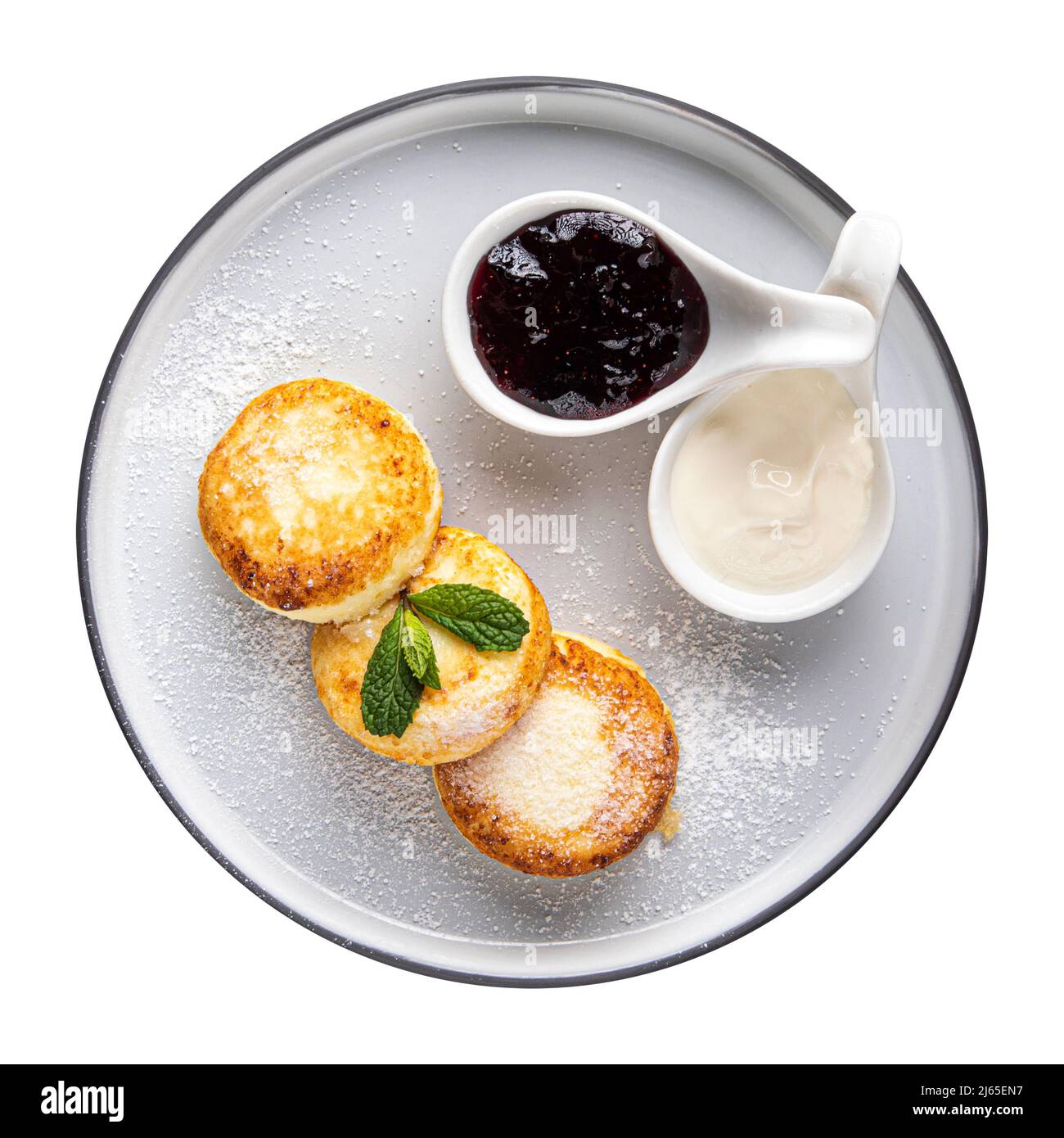 Isolierte Platte Quark Pfannkuchen syrniki Stockfoto