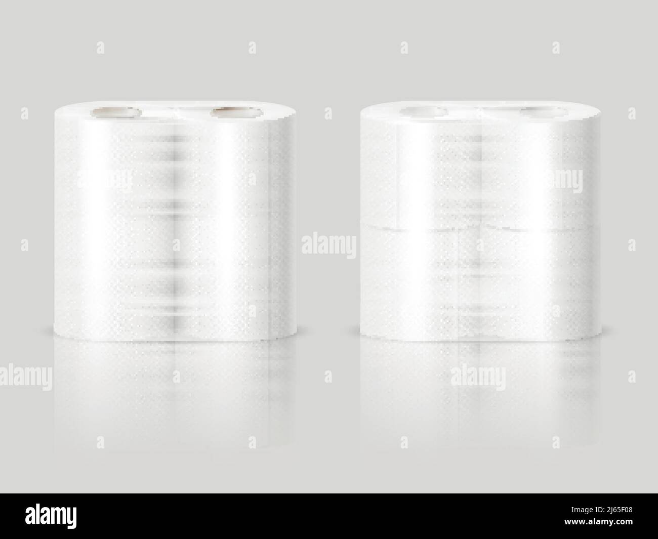 Papierhandtücher oder Toilettenpapier Toilettenrollen stehen auf polierter Oberfläche 2 realistische Bilder grauer Hintergrund Vektorgrafik Stock Vektor