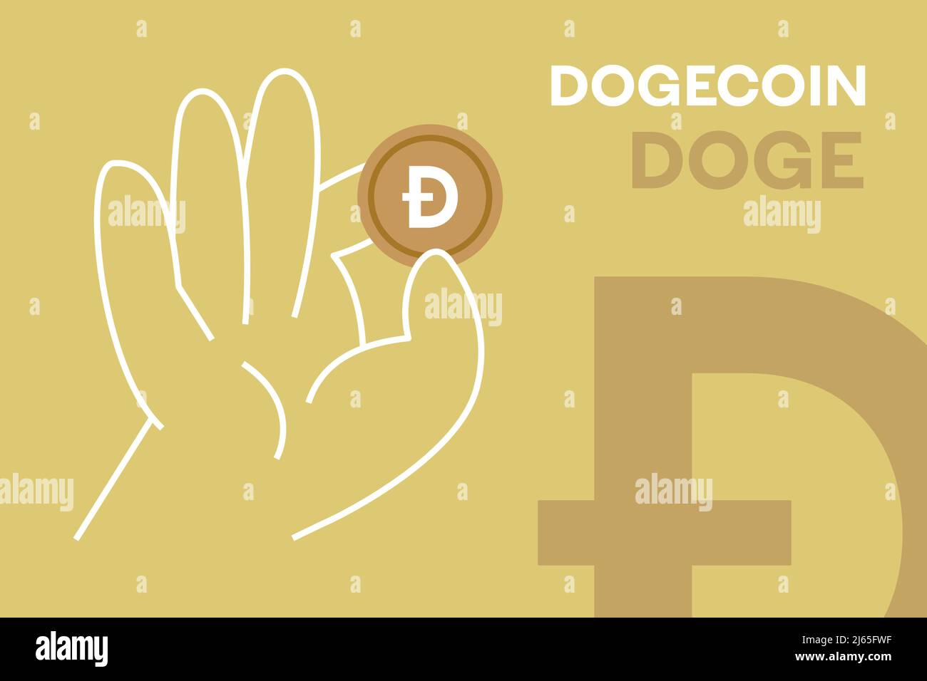 Hand halten Dogecoin Meme Kryptowährung editierbaren Vektor. DOGE Crypto flaches Design-Banner. (doge) gelbes Bronzesymbol für Apps, Web und Animationen Stock Vektor