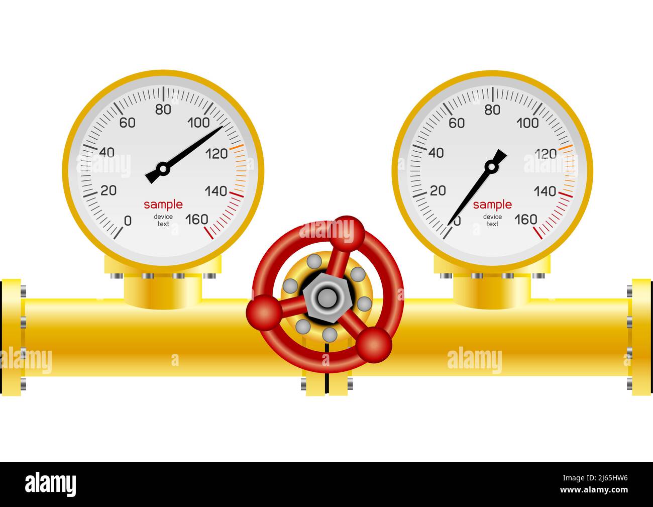 Gasleitung mit Druck und Hahn isoliert auf weiß Stock Vektor