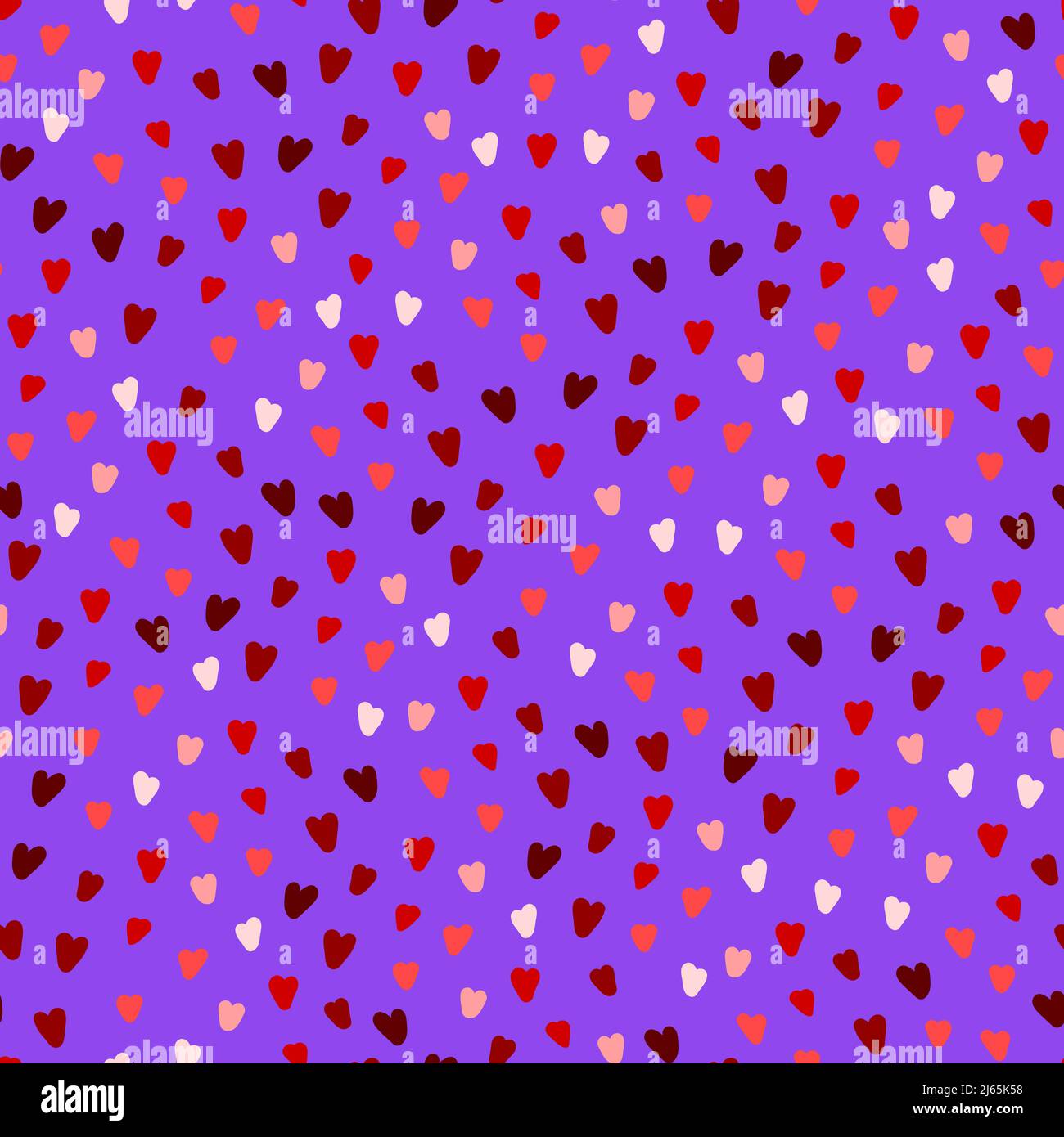 Nahtloses Muster mit roten Herzen. Handgezeichneter Valentinstag, Februar 14 Festliche Elemente auf violettem Hintergrund. Cute Vektor Urlaub Liebe Symbol für Stock Vektor