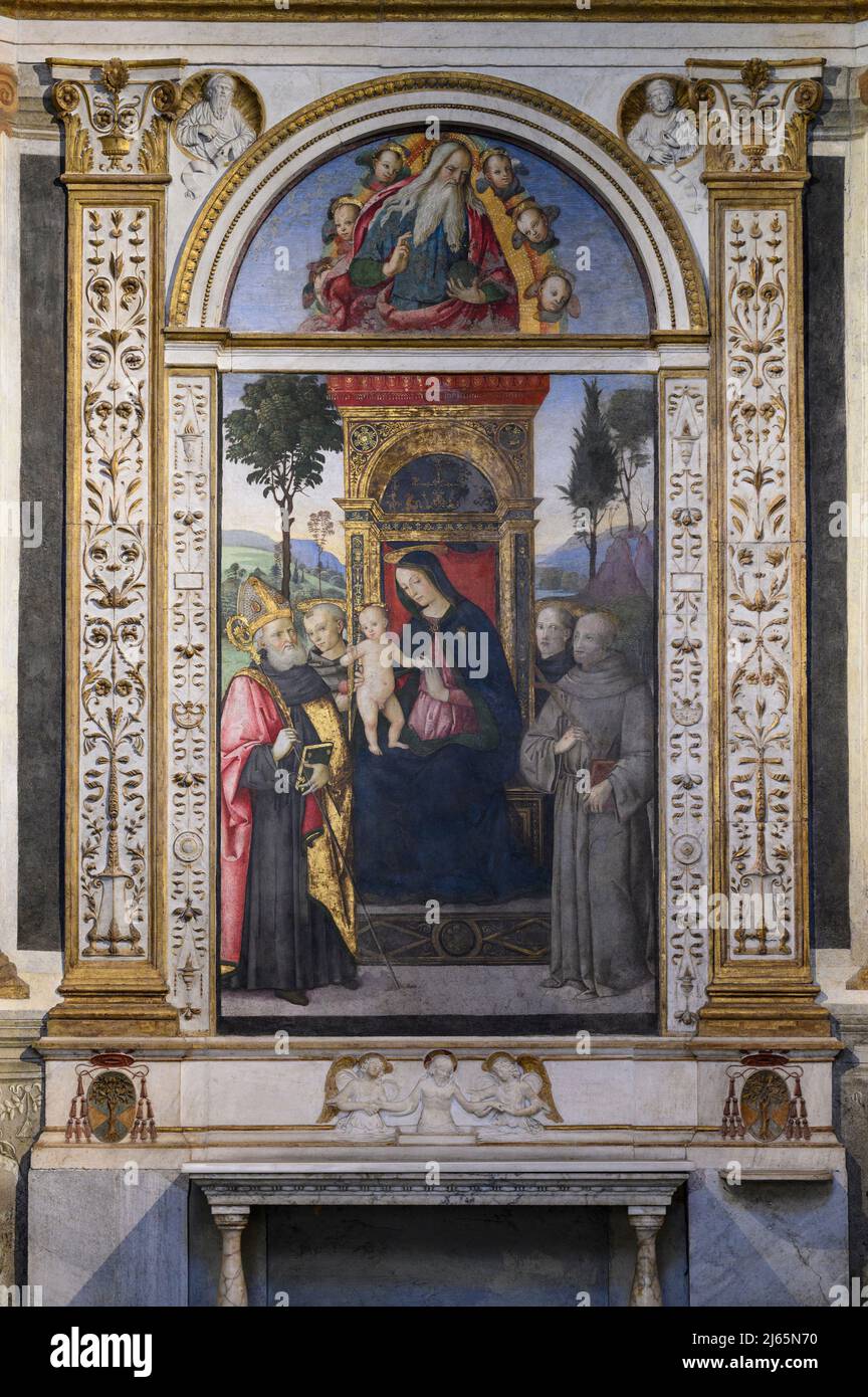 Rom. Italien. Basilica di Santa Maria del Popolo. Die Kapelle Basso Della Rovere (La Cappella Basso Della Rovere). Madonna mit dem Kind und den Heiligen (Ou Stockfoto