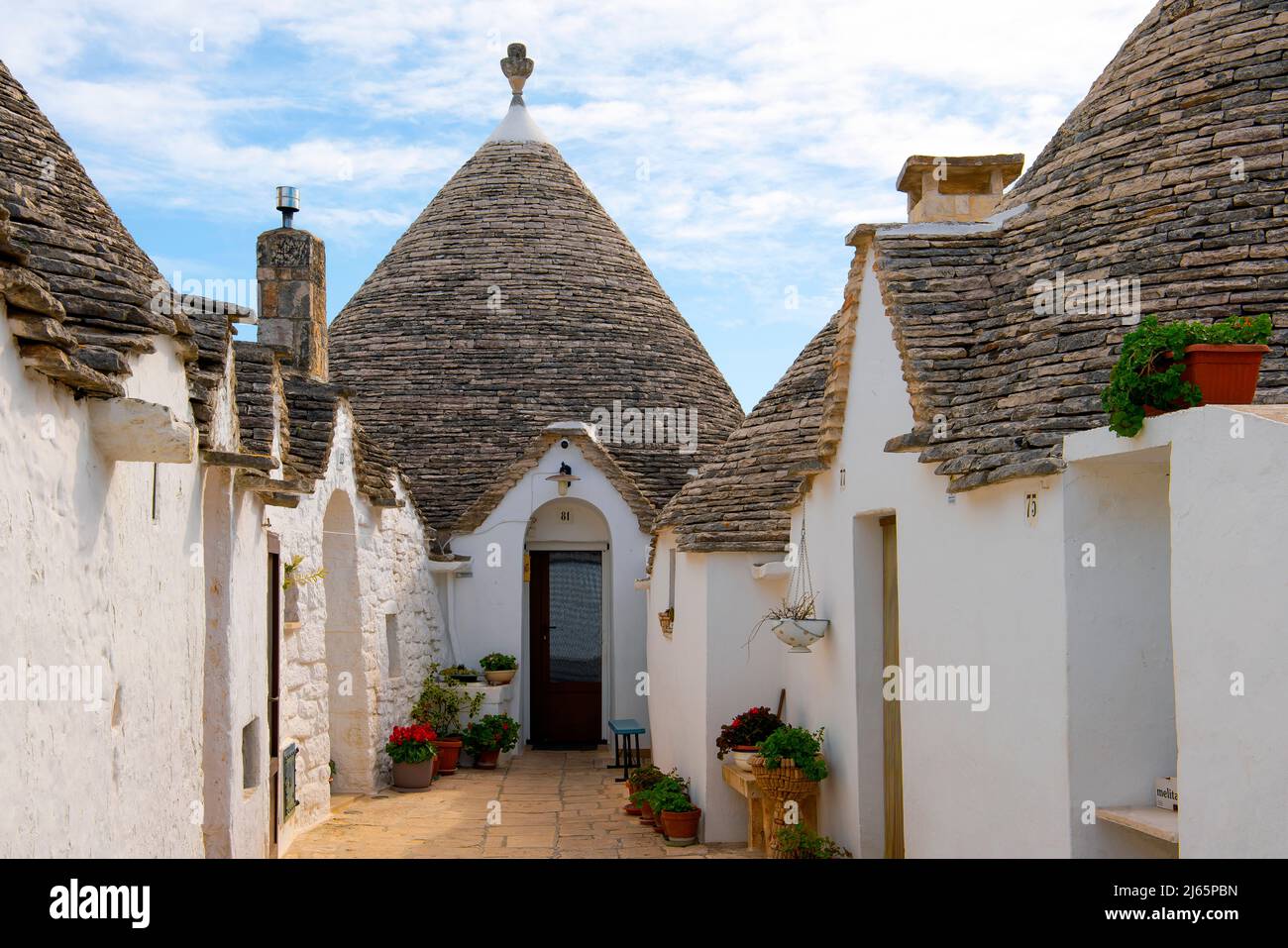 Die Trulli von Alberobello. Die Trulli von Alberobello wurden zum UNESCO-Weltkulturerbe ernannt. Alberobello ist eine kleine Stadt und Gemeinde der M Stockfoto