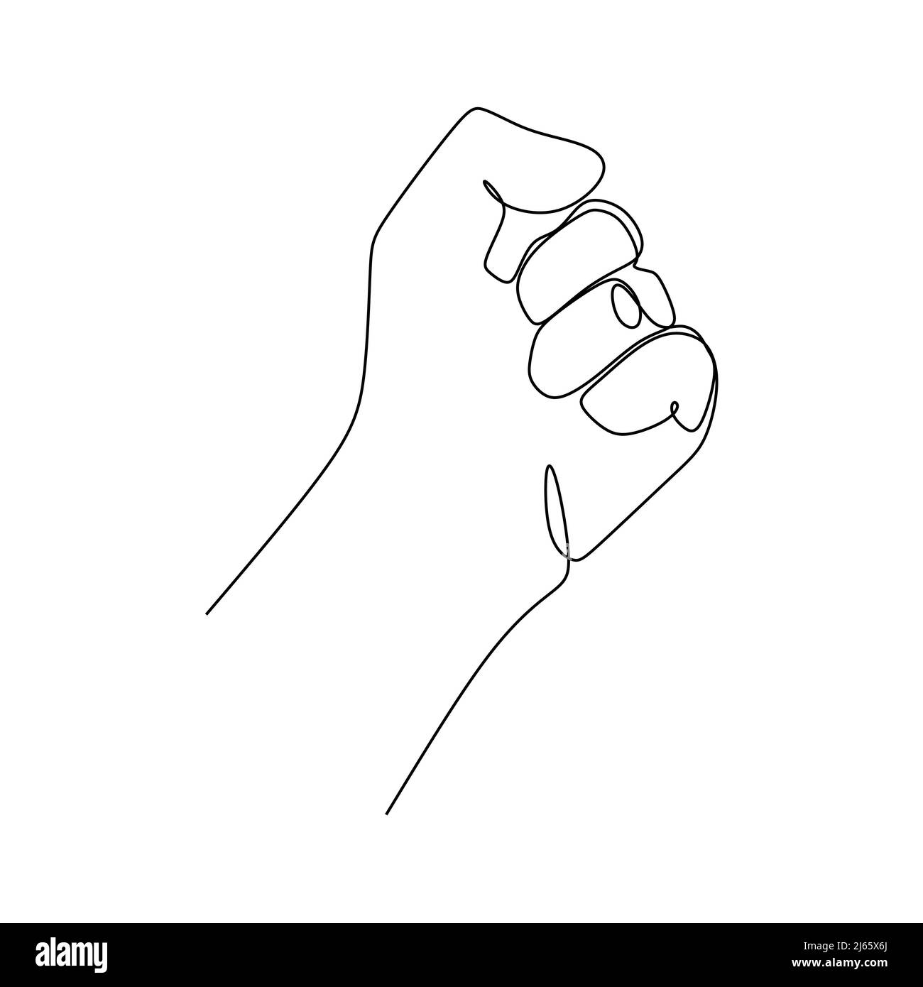 Geballte Hand oder Faust Geste kontinuierliche Linie zeichnen Design. Zeichen und Symbol der Handgesten. Einzelne fortlaufende Zeichnungslinie. Handgezeichnete Kunst Stock Vektor