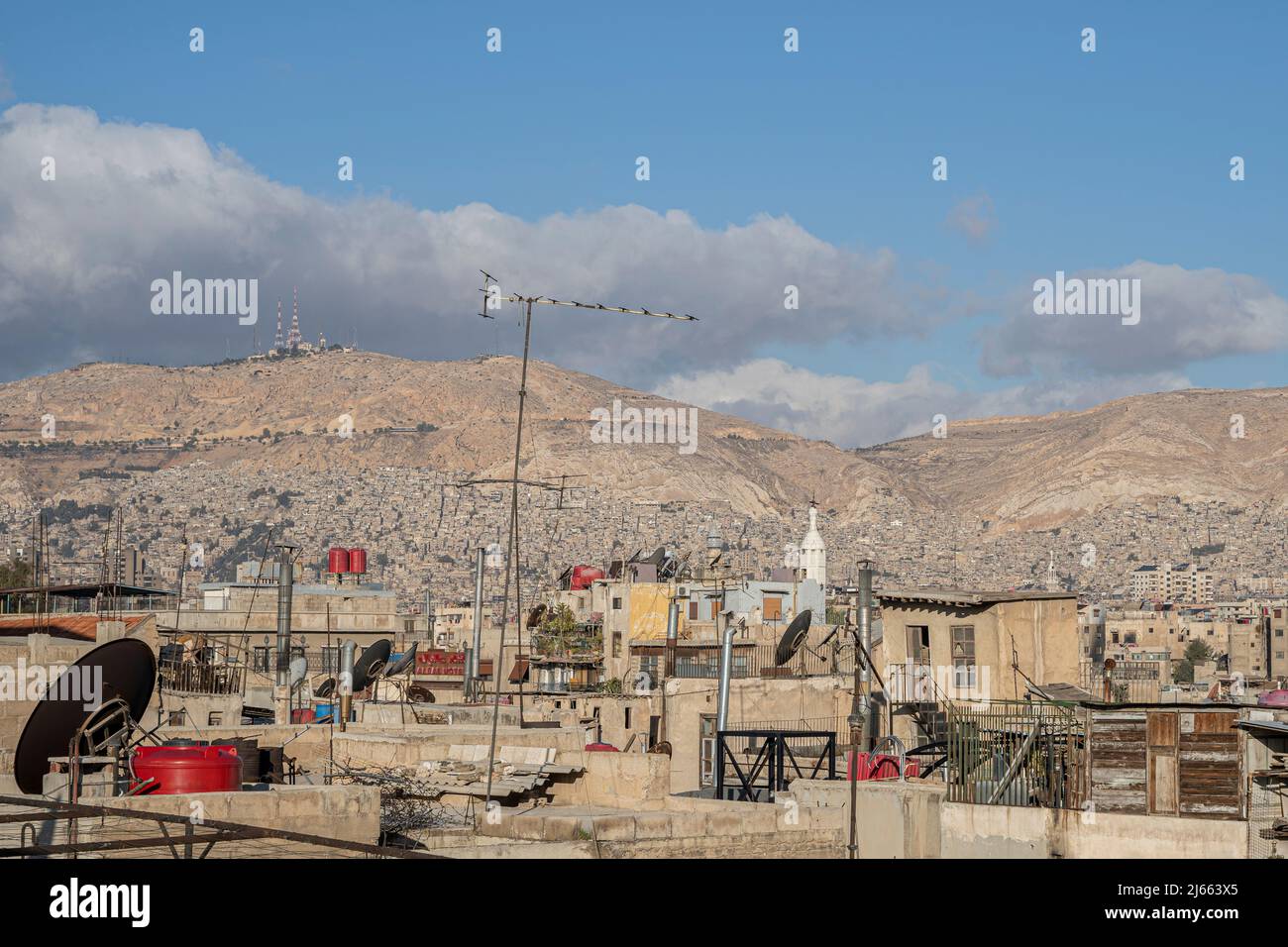 Blick auf Damaskus von der Dachterrasse, Syrien Stockfoto