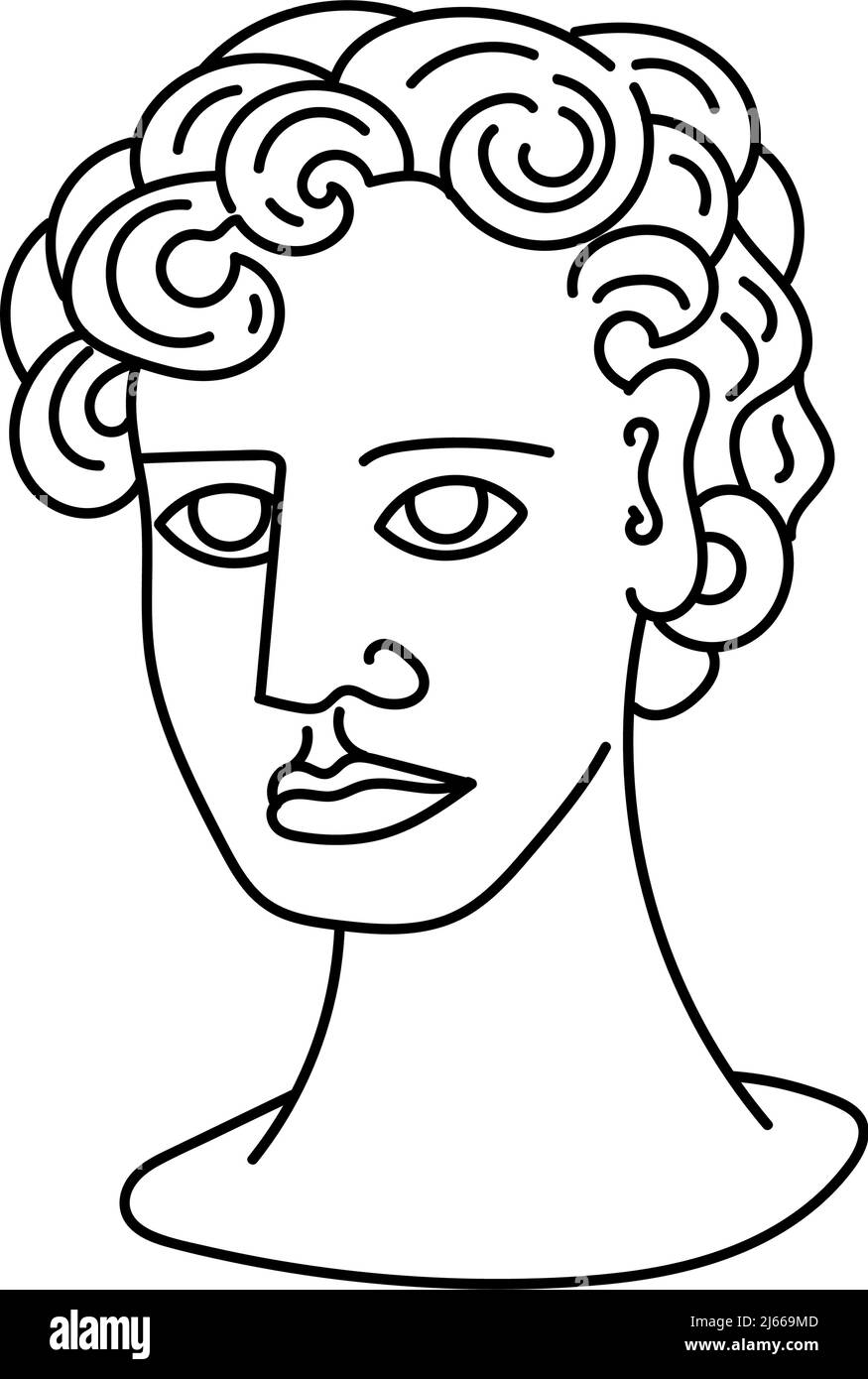 Kopf einer griechischen Statue, handgezeichneter Sketch-Stil Doodle. Griechenland. Uralte Statuen. Götter. Vektor einfache Illustration Stock Vektor
