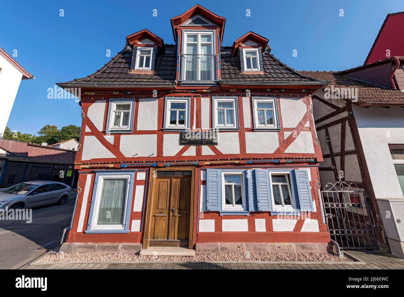 Barockes Fachwerkhaus, Bürgerhaus des Leonhard Heil, Altstadt, Schlitz, Vogelsberg, Hessen, Deutschland Stockfoto