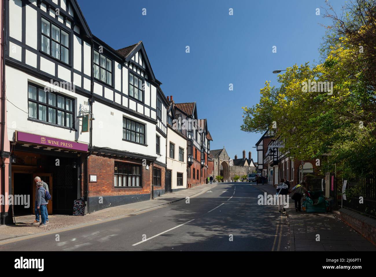 Fachwerkhäuser im Stadtzentrum von Norwich, Norfolk, England. Stockfoto