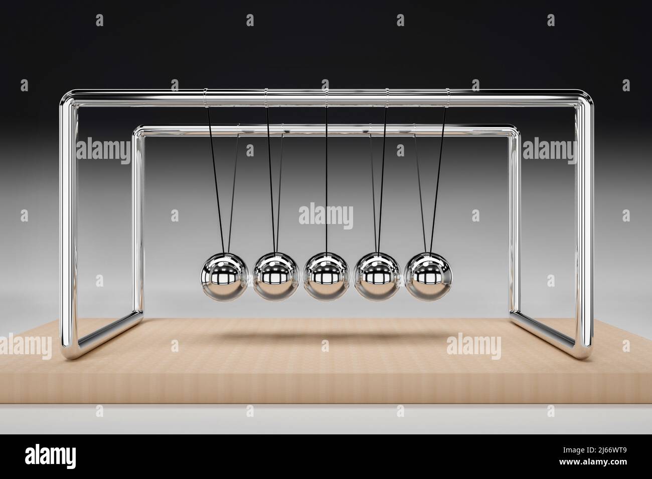 Newtons Wiege - ein Gerät mit schwingenden Kugeln - 3D Rendering Stockfoto