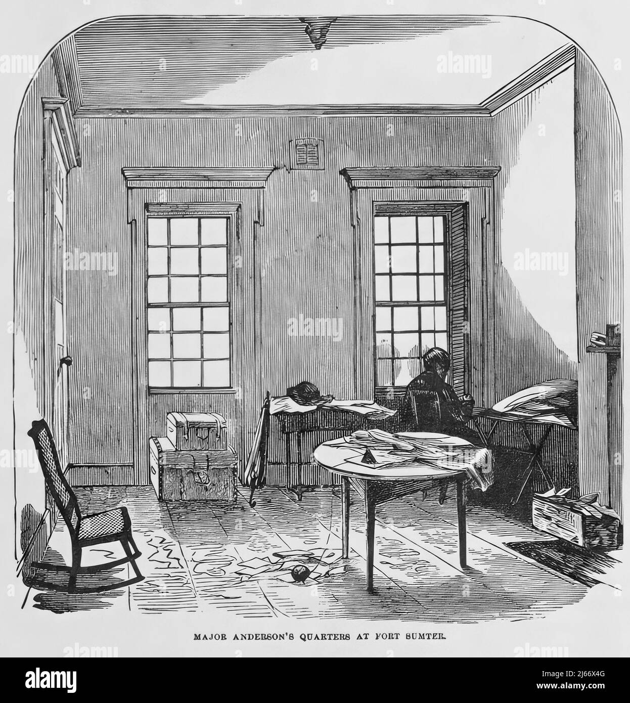 Major Robert Andersons Viertel in Fort Sumter, im amerikanischen Bürgerkrieg. 19.-Jahrhundert-Illustration Stockfoto