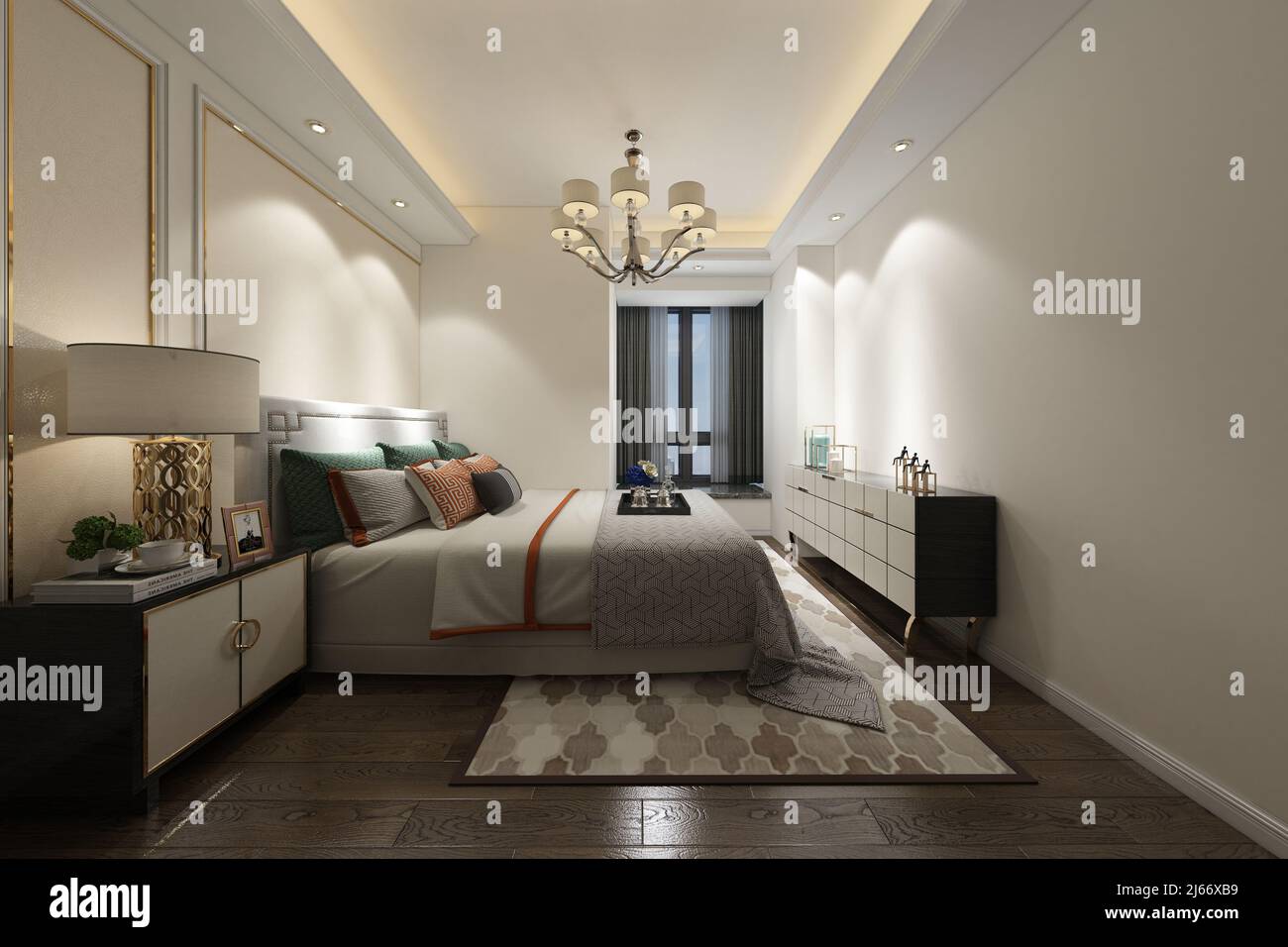 Einfaches Schlafzimmer, 3D Rendering. Stockfoto