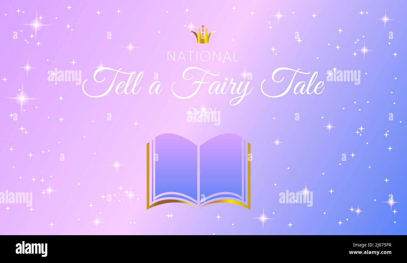 National Tell a Fairy Tale Day Magische Hintergrunddarstellung in Purple und Gold Crown Stock Vektor