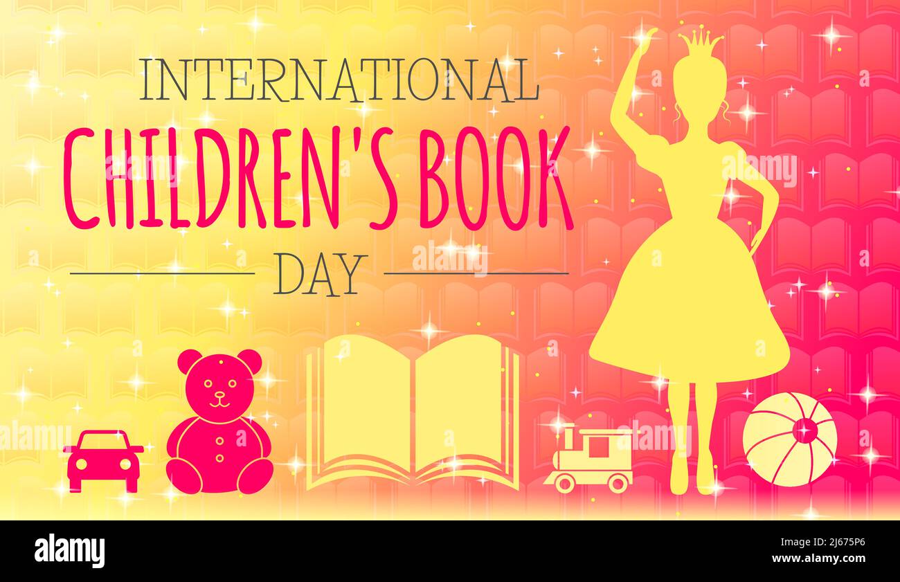 International Children's Book Day Vektor Illustration Design mit Prinzessin und Spielzeug Stock Vektor
