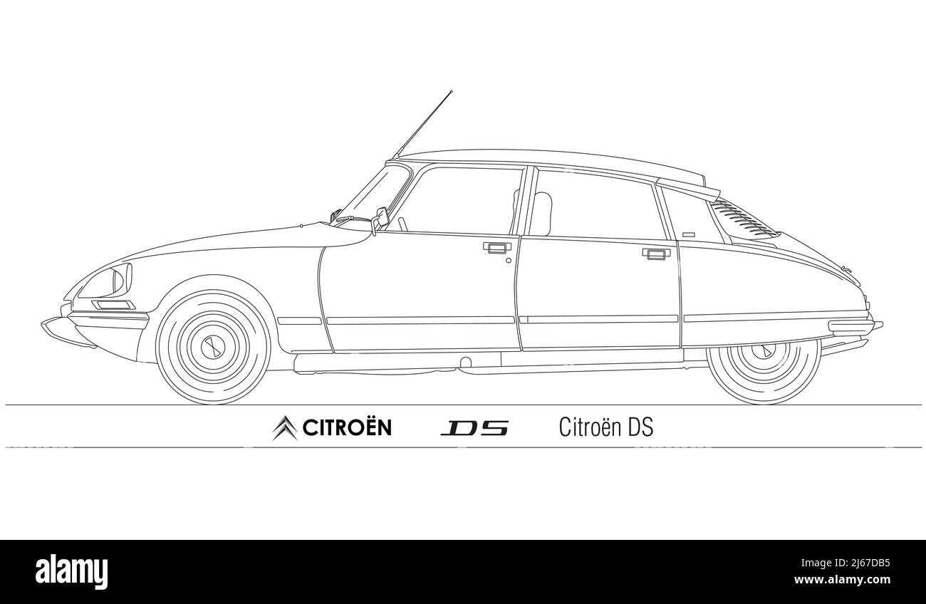 Die Silhouette des berühmten französischen Oldtimers, Illustration Stockfoto