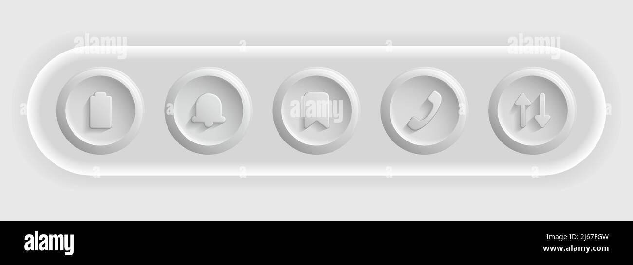 Helle Gruppe weißer Symbole. UI-Anzeige für Smartphone-Apps eingestellt. Vektorgrafik Stock Vektor
