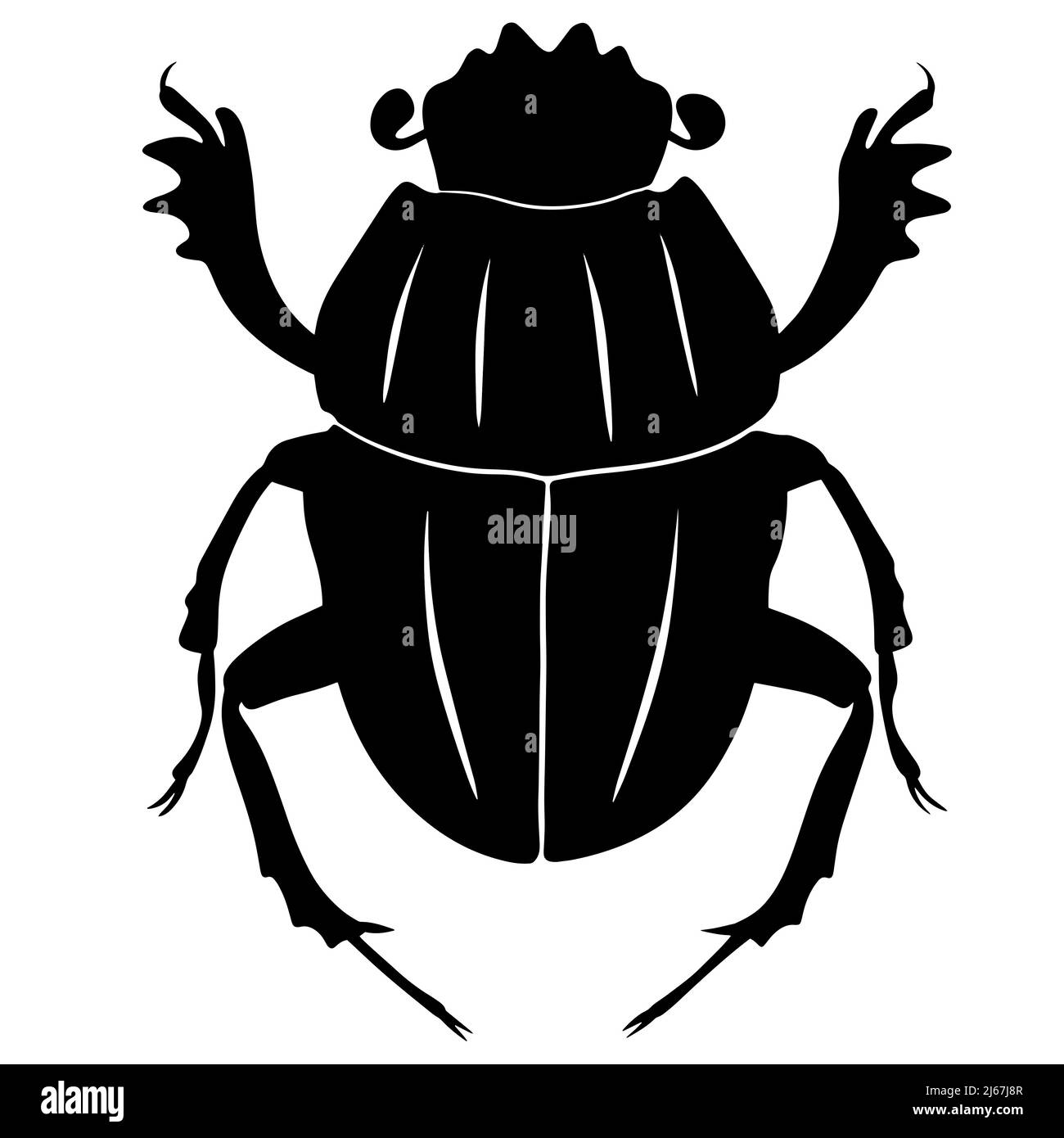 Schwarze Abbildung eines tropischen Käfers. Das Insekt ist ein Schädling von Wäldern und Gärten. Zeichnung für Tattoo Stockfoto
