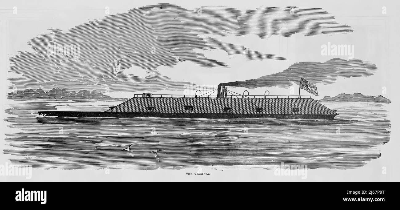 Das konföderierte Dampfschiff CSS Virginia im amerikanischen Bürgerkrieg. 19.-Jahrhundert-Illustration Stockfoto