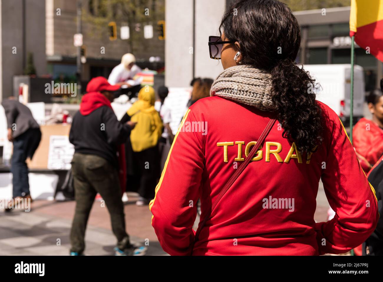 Seattle, USA, 22.. April, Bilder vom Protest der Tigray während des Besuches von Präsident Biden. Stockfoto