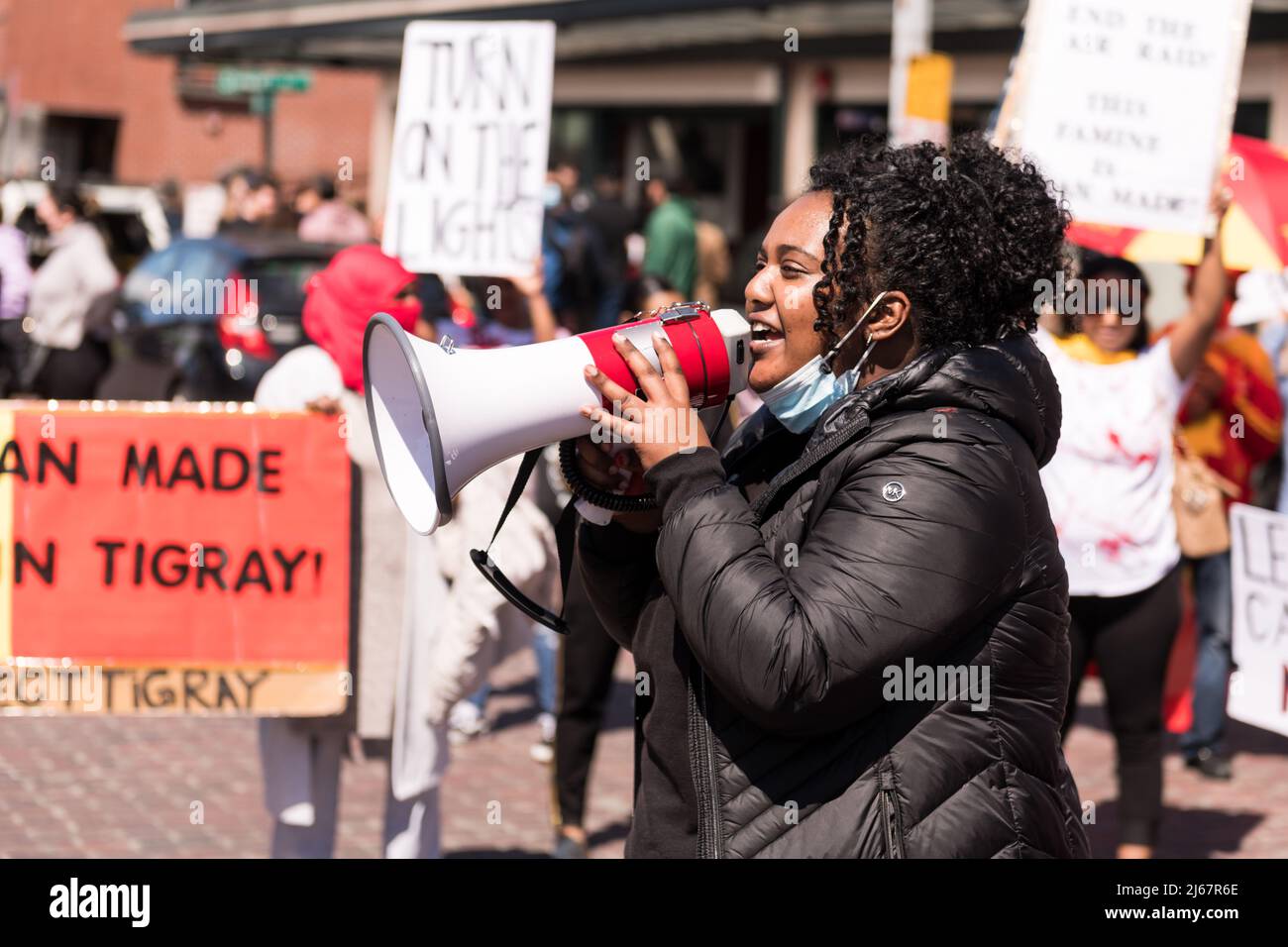 Seattle, USA, 22.. April, Bilder vom Protest der Tigray während des Besuches von Präsident Biden. Stockfoto