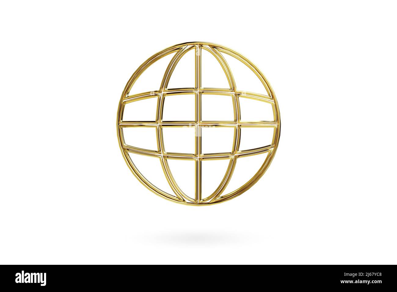 Goldenes Globensymbol auf weißem Hintergrund isoliert. Zum Symbol für das Web-Symbol wechseln. 3D Rendern Stockfoto