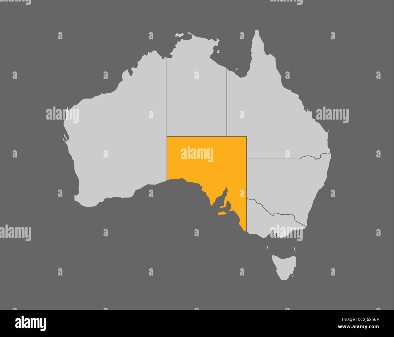 South Australia Markieren Sie die Karte auf grauem Hintergrund Stock Vektor