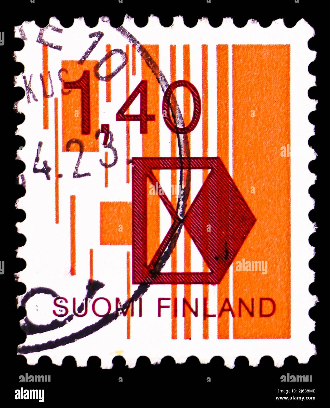 MOSKAU, RUSSLAND - 27. MÄRZ 2022: Die in Finnland gedruckte Briefmarke zeigt Brief, Barcode, Neues Klassifizierungssystem für die Serie Mail 1984, um 1984 Stockfoto