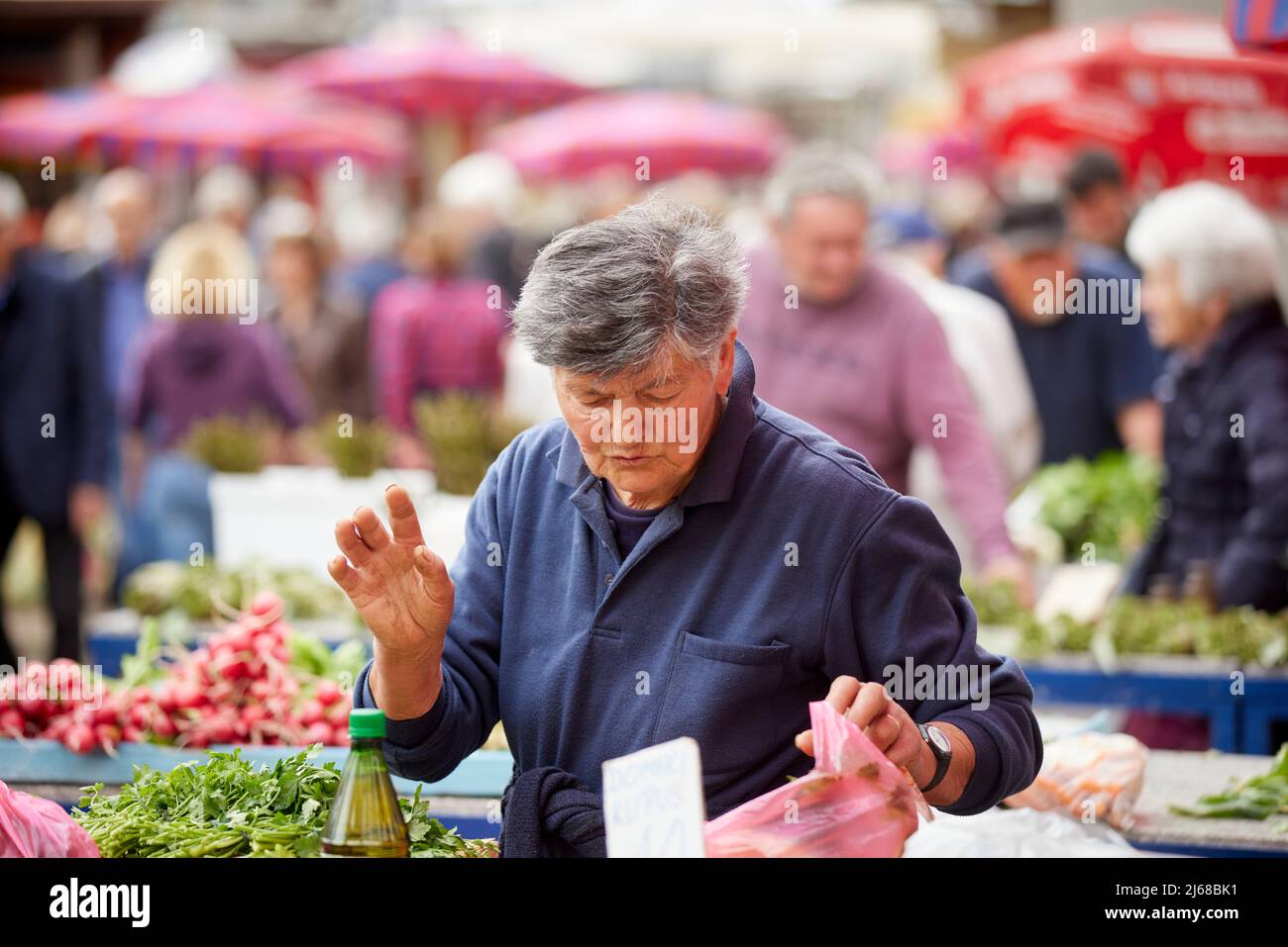 Die Stadt Split in Kroatien in der Region Dalmatien, lokalen Marktplatz Green Market Verkauf von Obst und Bauern Produkte Stockfoto