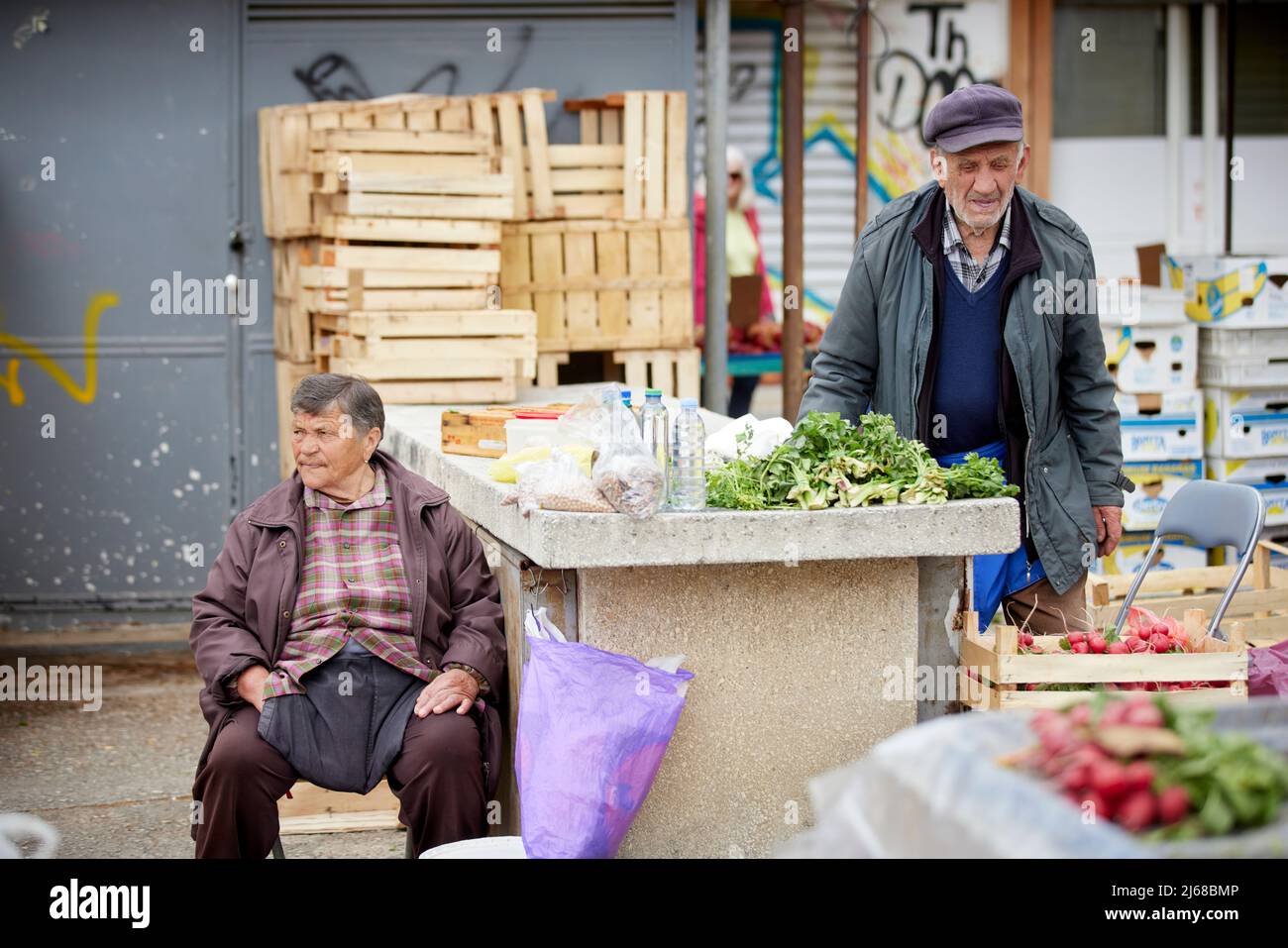 Die Stadt Split in Kroatien in der Region Dalmatien, lokalen Marktplatz Green Market Verkauf von Obst und Bauern Produkte Stockfoto