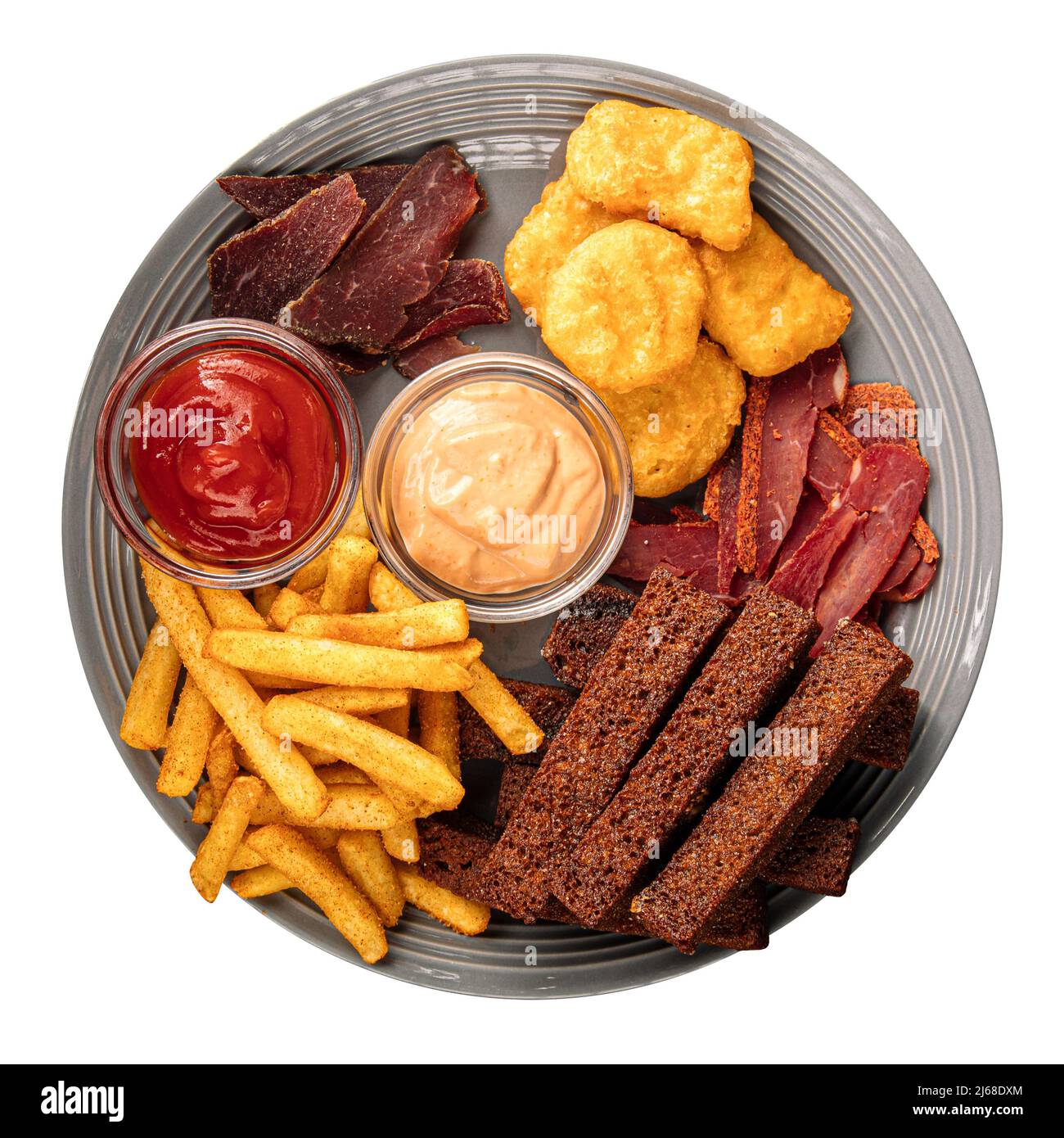 Isolierte Platte mit gebratenen Vorspeise salzigen Snack Stockfoto