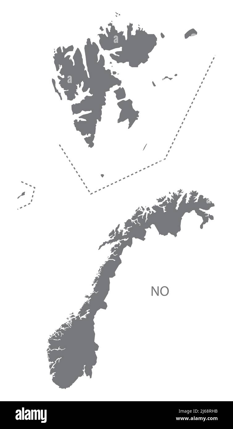 Norwegen-Karte mit Svalbard und Jan Mayen grau Stock Vektor
