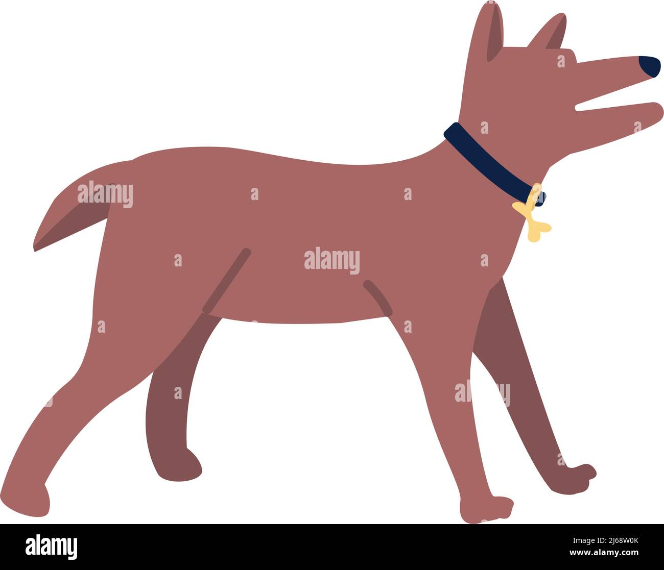 Bellender Hund mit Halskragen halb flach Farbe Vektor-Charakter Stock Vektor