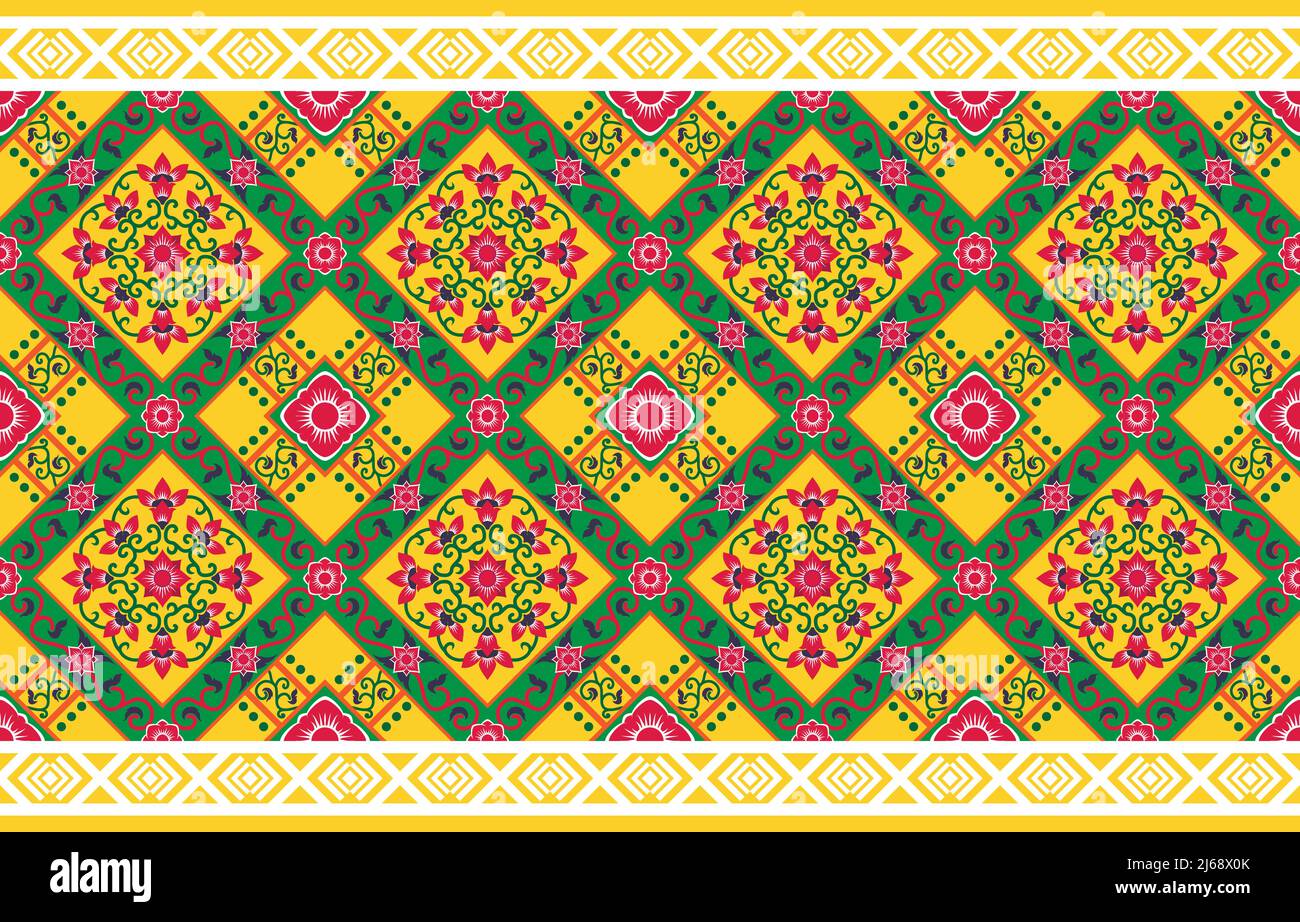 Geometrische orientalische Stickerei im traditionellen Stil. Ikat Tribal-Muster mit nahtlosem Blumenmuster. Ethnische Azteken Stoff Teppich Mandala Ornament einheimischen Boho Chevron Stock Vektor