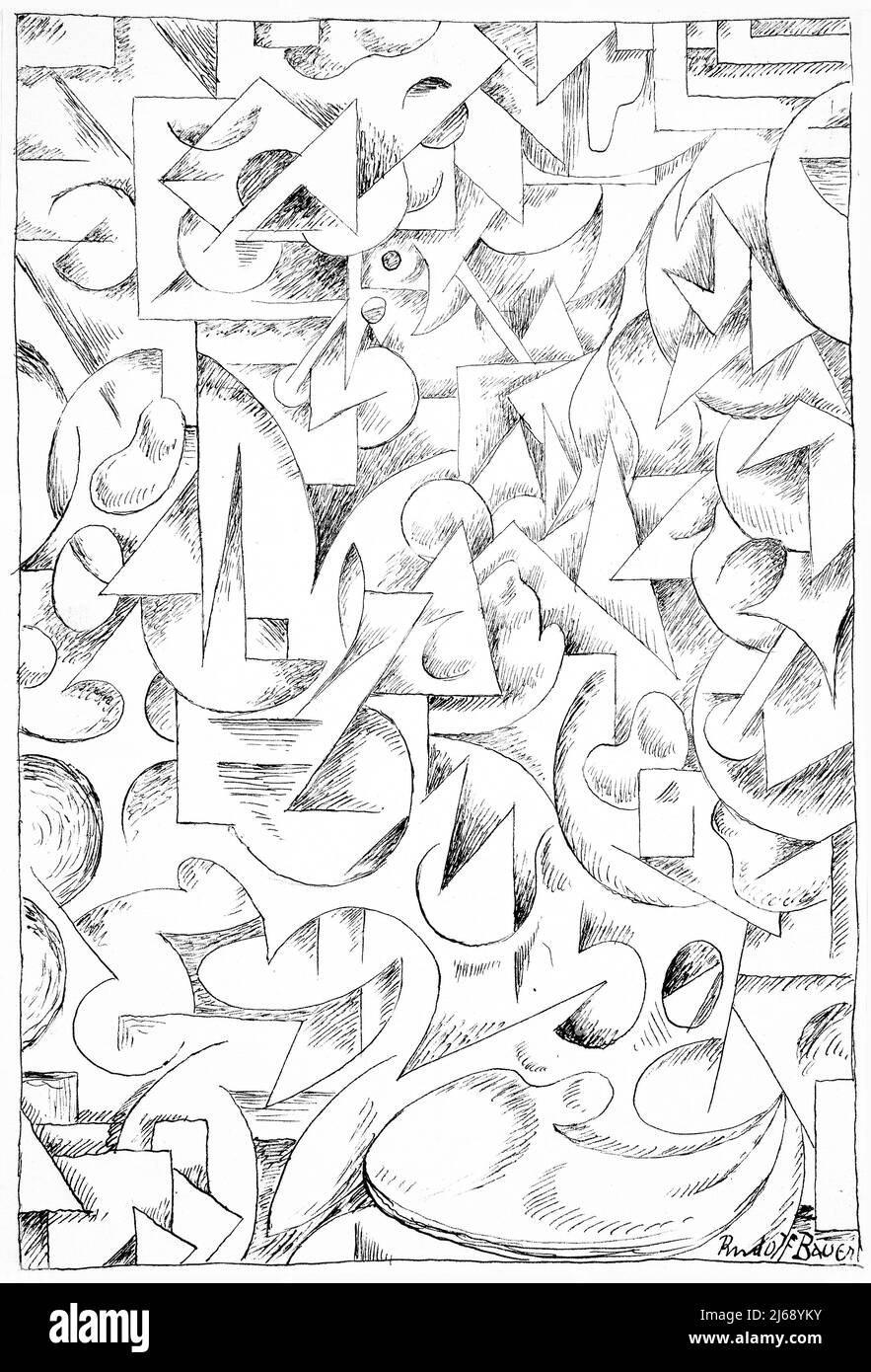 Alte Malerei - Kunst von Rudolf Bauer - ohne Titel (abstrakte Formen) (ca. 1913–15) Stockfoto