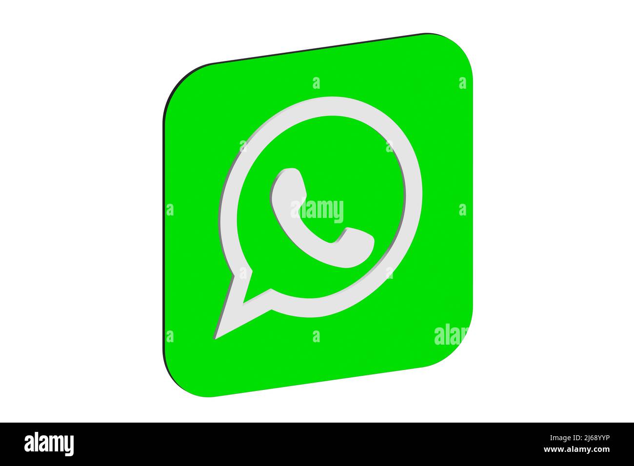 WhatsApp. WhatsApp-Symbol. Telefonsymbol in weiß und grün quadratischer Farbe. Weißer Hintergrund. Abbildung. Stockfoto