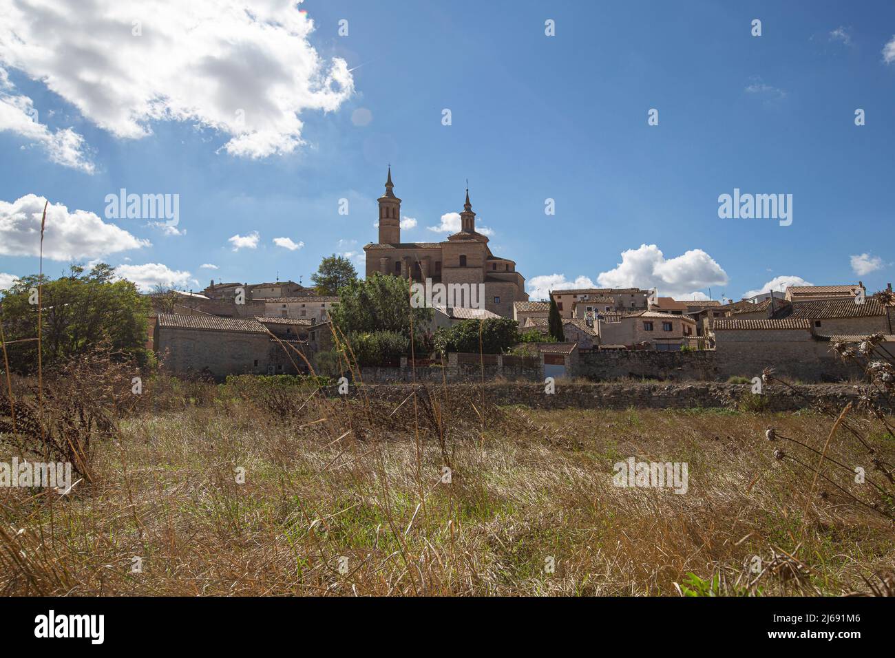 Landschaft der Stadt Fuendetodos, Geburtsort des spanischen Malers Francisco De Goya, Provinz Zaragoza, Autonome Gemeinschaft Aragon, Spanien Stockfoto