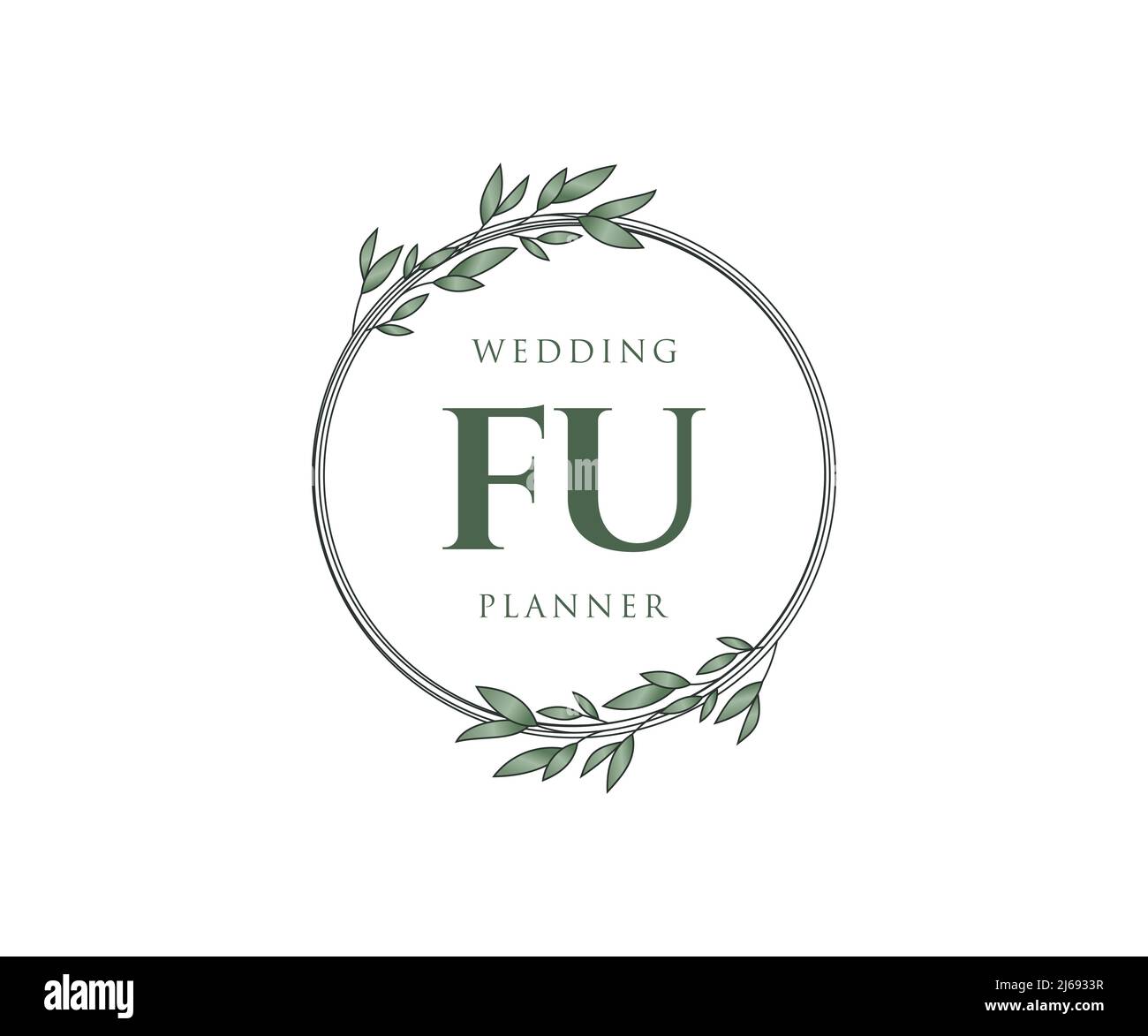FU Initials Letter Hochzeit Monogram Logos Kollektion, handgezeichnete moderne minimalistische und florale Vorlagen für Einladungskarten, Save the Date, elegant Stock Vektor