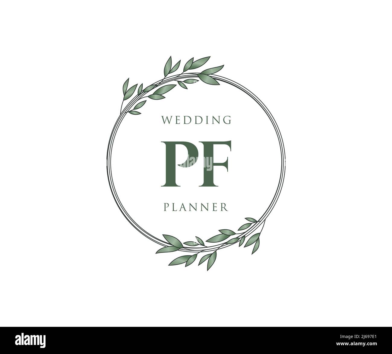 PF Initialen Brief Hochzeit Monogram Logos Kollektion, handgezeichnete moderne minimalistische und florale Vorlagen für Einladungskarten, Save the Date, elegant Stock Vektor